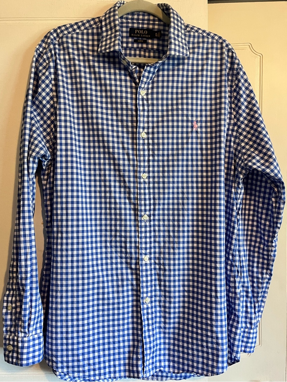 Polo Ralph Lauren Men's XL Slim Fit Shirt Spread Collar Blue Pink Pony LS